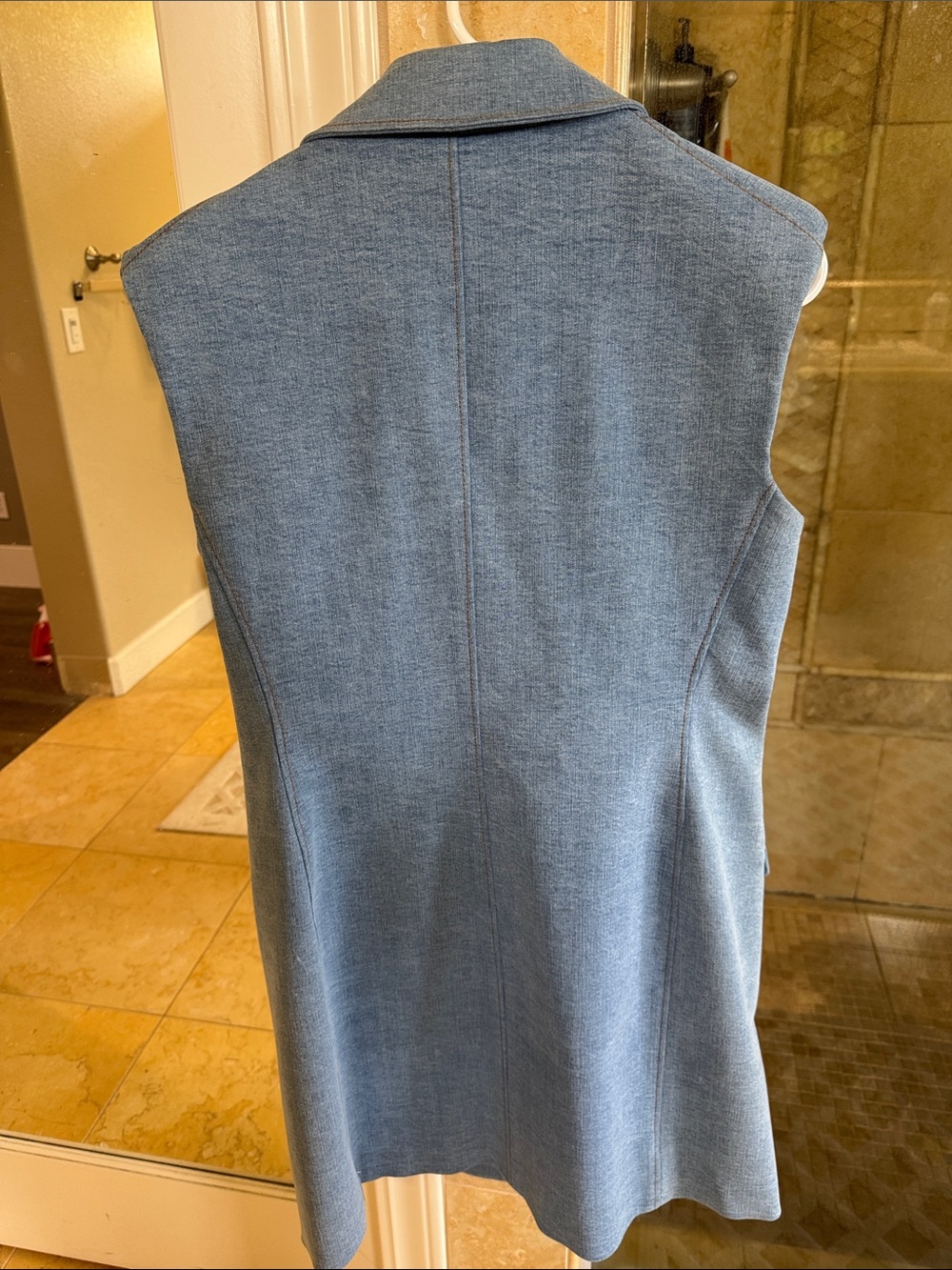Veronica Beard Sleeveless Double-Breasted Denim Vest Dress in Light Blue - Picture 4 of 4